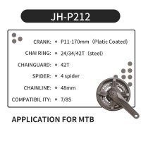 Bicycle Crankset 24/34/42T Plastic Coated 170mm Crank Length For MTB